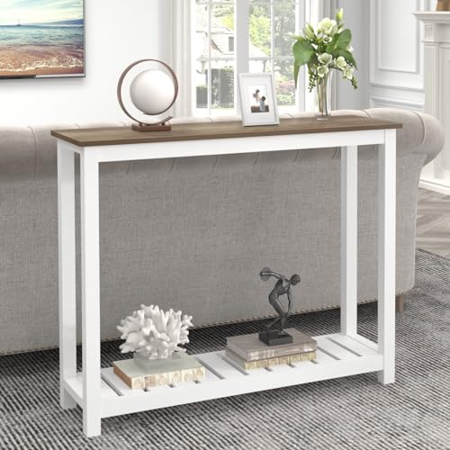 FOLUBAN Farmhouse Sofa Table, Rustic Vintage Console Table for Entryway, Living Room, Hallway, White FOLUBAN