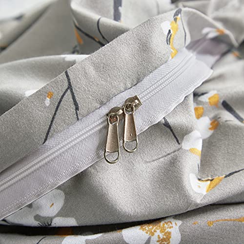 UOZZI BEDDING Gray Twin Size Duvet Cover Set with 2 Pillow Shams-Gray Branch Style 800 TC Zipper Closure 4 Corner Ties Adult Men Women Style Dots Floral White Tree Style Reversible Design UOZZI BEDDING