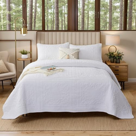 Brandream White Quilts Twin Size Cotton Bedspread Matelasse Bedding Coverlet Set 2-Piece Daybed Single Bed Spreads Brandream