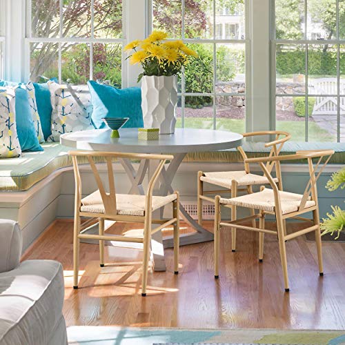 Yaheetech Set of 4 Weave Chair Mid-Century Metal Dining Chair Y-Shaped Backrest Hemp Seat, Wood Color Yaheetech