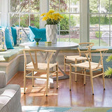 Yaheetech Set of 4 Weave Chair Mid-Century Metal Dining Chair Y-Shaped Backrest Hemp Seat, Wood Color Yaheetech