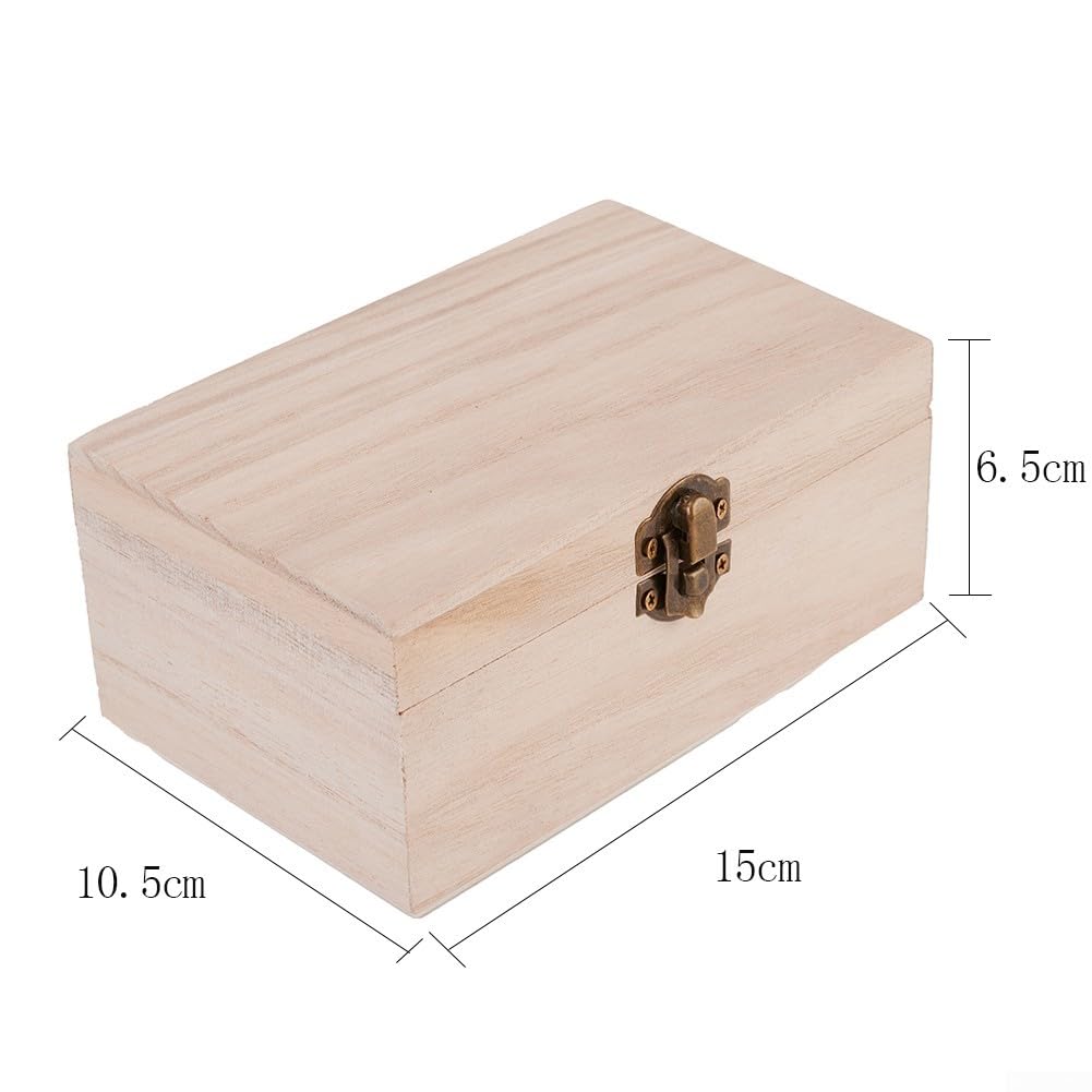 3 Sizes Unfinished Wooden Square Hinged Craft Boxes Personalize With Paint, Pale Wood Storage Box WithLatch For Jewelry And DIY Projects(M) Cloudpower