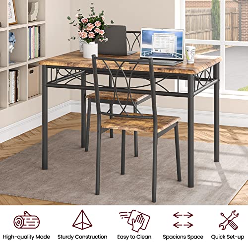 CABIHOME Dining Table Set for 4, Kitchen Table Set with 4 Chairs, Rectangular Dining Table Set for 4, Kitchen Table Set for Apartment, Small Space, Dining Room, Retro Brown CABIHOME