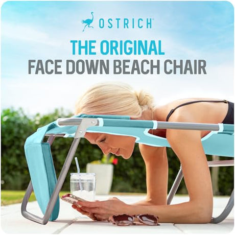 Ostrich the Deluxe 3N1 Lightweight Lawn Beach Reclining Lounge Chair with Footrest, Outdoor Furniture for Patio, Balcony, Backyard, or Porch, Aqua Ostrich