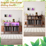 LMSXG-MZ 55.1" Fluted Record Player Stand with USB & App Control LED Lights, Mid-Century Modern Vinyl Storage Cabinet, Holds 300+ Records, Turntable Stand for Living Room(Walnut, 55.1") LMSXG-MZ