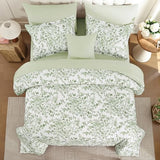 WONGS BEDDING 8 Pieces Queen Size Comforter Set Green, Sage Green Floral Bed in a Bag Comforter Sets, Soft Reversible Botanical Flowers Bedding Sets for All Season (90"x90") WONGS BEDDING