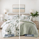 Regency Heights Lightweight Seersucker Botanical Comforter Set Queen Size, 3 Pieces Reversible Design with Striped Print, Premium Microfiber Bedding Set, Comforter and Sham Set, Green Regency Heights
