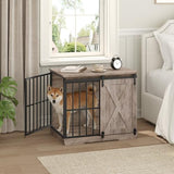 MAHNACRIS 31.5" Farmhouse Dog Crate Furniture with Barn Door, Heavy Duty Dog Kennel for Small Medium Dogs, Wooden Dog Cage End Table, Decorative Pet House, Chew Resistant, Greige DCHG8001 MAHANCRIS