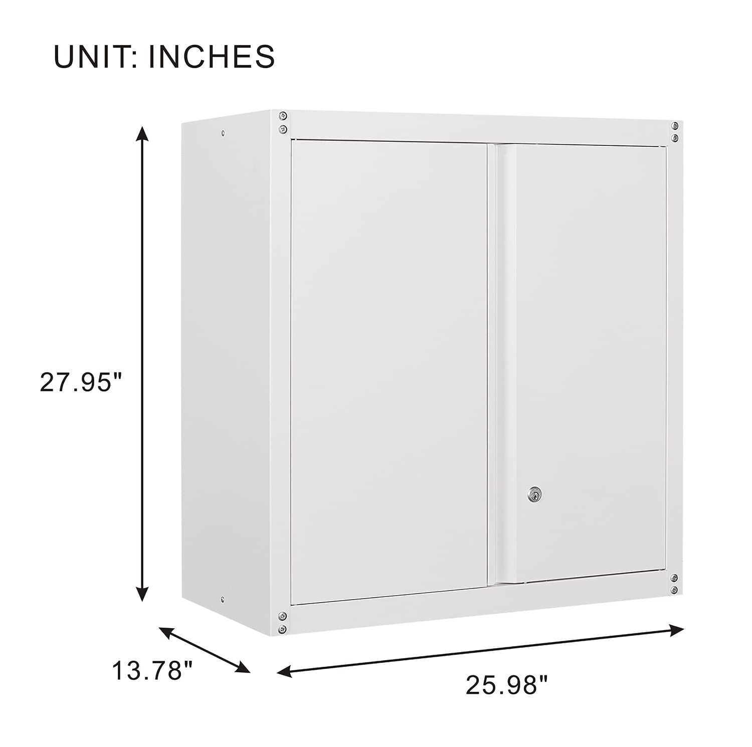 GREATMEET Metal Wall Cabinet, Wall Mount Metal Cabinet for Garage Storage, Locking Cabinet with Doors and Adjustable Shelf, Steel White Cabinet for Utility Room, Garage - WoodArtSupply