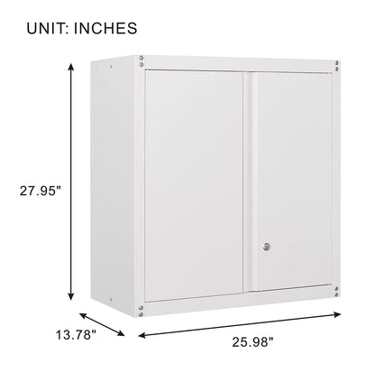 GREATMEET Metal Wall Cabinet, Wall Mount Metal Cabinet for Garage Storage, Locking Cabinet with Doors and Adjustable Shelf, Steel White Cabinet for Utility Room, Garage - WoodArtSupply