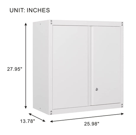 GREATMEET Metal Wall Cabinet, Wall Mount Metal Cabinet for Garage Storage, Locking Cabinet with Doors and Adjustable Shelf, Steel White Cabinet for Utility Room, Garage GREATMEET