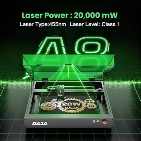 DAJA A8 20W Diode Desktop Laser Engraver Machine with Air Assist Smart 16MP Cameras, 600mm/s Speed Beginner-friendly Class 1 Safety Laser Engraver for Wood and Metal, Acrylic, DAJA