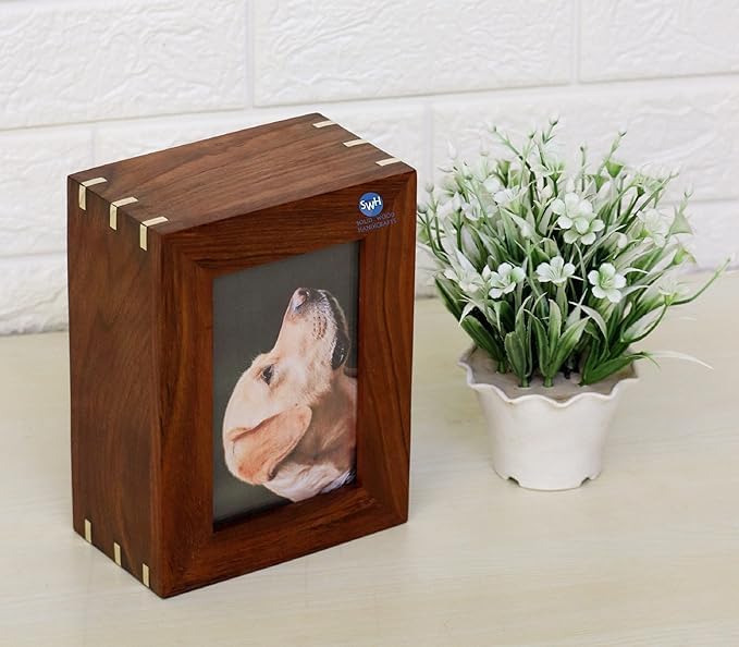 Wooen Pet Urns with Photo Frame | Wood Cremation Urns for Cat and Dog Ashes | Keepsake Urns | Burial Urns | Funeral Urns | Handmade Urns | Rosewood Urns (6.5 x 4.5 x 2.75), Brown Solid Wood Handicrafts