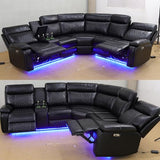 SIENWIEY Power Recliner Sectional Couch for Living Room,Leather Reclining Sectional Sofa with LED Lights, L Shpaed Corner Leather Couch with Storage Console&Cup Holders&USB Charging,Black