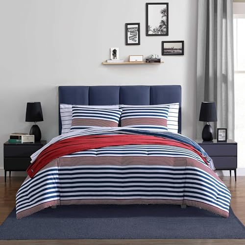 Nautica - Twin/Twin XL Comforter Set, Super Soft Woven Bedding with a Medium-Weight Feel for Year Round Use, 2 Piece Bed Set with Matching Pillowcase (Kennedy Stripe Navy) Nautica