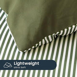 Wake In Cloud - Striped Comforter Set, Ticking Stripe Vertical Pinstripe Neutral Farmhouse Pattern Printed, Soft Lightweight Bedding, 3 Pieces, Olive Green White, King Size Wake In Cloud