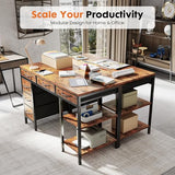 Sweetcrispy 47" Computer Desk with 6 Drawers, Home Office Gaming Desks with Storage Shelves for Bedroom, Writing Study Corner Living Room Work Table Rustic Brown Sweetcrispy