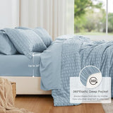 Love's cabin Seersucker Light Blue Twin Comforter Set, 5-Piece All Season Lightweight Bed in a Bag Bedding Set with Comforter, Flat Sheet, Fitted Sheet, Pillowcase and Sham Love's cabin