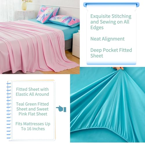 RYNGHIPY Mermaid Twin Girls Bedding Set, Colorful Rainbow Kids Girls Comforter Set with Sheets Soft and Lightweight, 6 Pieces Teen Girls Bed in a Bag RYNGHIPY