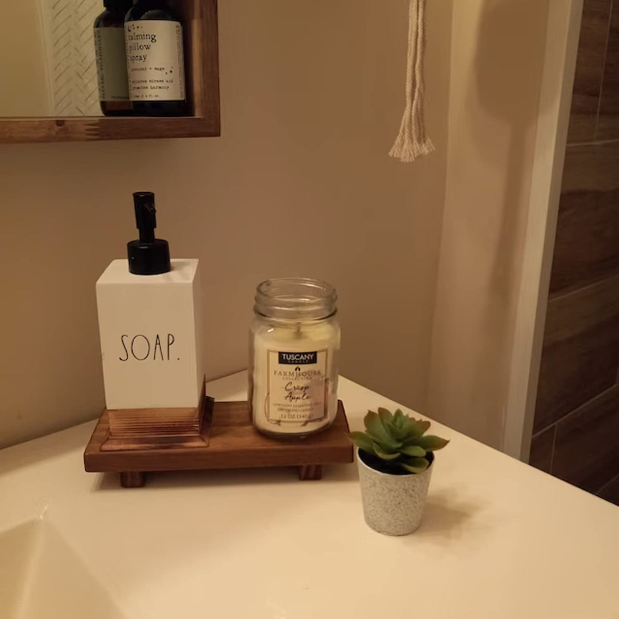 Wood Pedestal Soap Stand, Farmhouse Wood Riser, Soap Dish Holder/Tray Counter Decor for Bathroom Kitchen, Rustic Candle Plant Holder, Display Rectangular Decorative (Antique Walnut) GRID FORTE