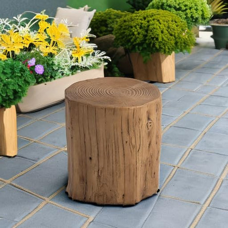 AQUILLA Rustic Stump Side Table, Brown Wood-Look End Table, Stump Accent Side Table Stool for Living Room AQUILLA