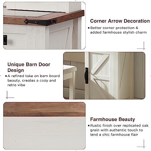 T4TREAM Farmhouse Makeup Vanity Desk with Sliding Mirror and Lights, 42'' Glass Tabletop Vanity Table with 2 Drawers & Shelves, Rustic Big Vanity Set T4TREAM