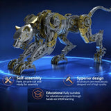 3D Metal Puzzle for Adults, 506Pcs Steampunk Mechanical Leopard Model Kits to Build, DIY Creative Art Desktop Ornament for Home Office Decor (Gold)