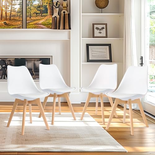 CangLong, White Modern Set, Shell Chair with Wood Legs for Kitchen, Dining, Living Room-Set of 4, Pack of 4 CangLong