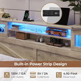 Hasuit Rustic Oak Queen Bed Frame with Bookcase Headboard, LED Lights, Charging Station & 2 Drawers Hasuit