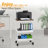HIDODO Rolling Cart with Wooden Tabletop, 3 Tier Metal Utility Cart, Rolling Storage Organizer Cart with Lockable Wheels for Kitchen, Office, Bedroom (White) HIDODO
