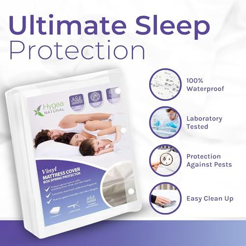6 Gauge Vinyl Bed Bug Mattress/Box Spring Cover- Waterproof Encasement- Perfect for Bed wetting (Full) Hygea Natural