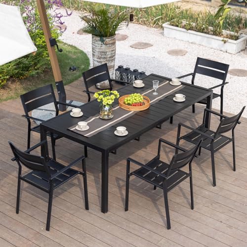 DIFY 47"-78.7" Extendable Outdoor Furniture Dining Table for 6-8, Black Rectangular Patio Dining Table with Metal Frame for Garden, Lawn, Poolside and Yard DIFY
