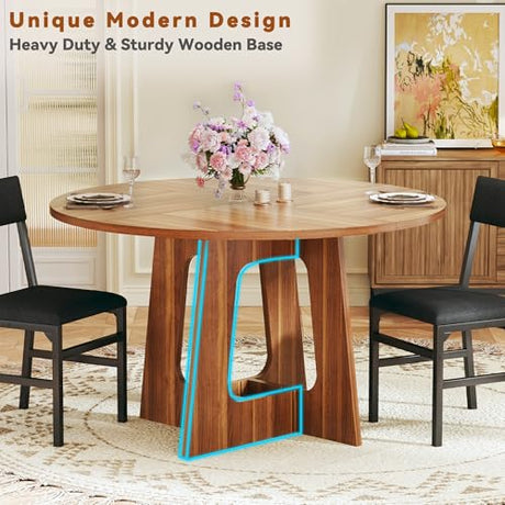 HUAHUU Round Dining Table Set for 6, 7-Piece Kitchen Table and Chairs for 6, 47'' Round Dining Room Table Set with 6 Chairs, Space Saving Dining Table with Wood Base for Kitchen, Living Room, Brown HUAHUU
