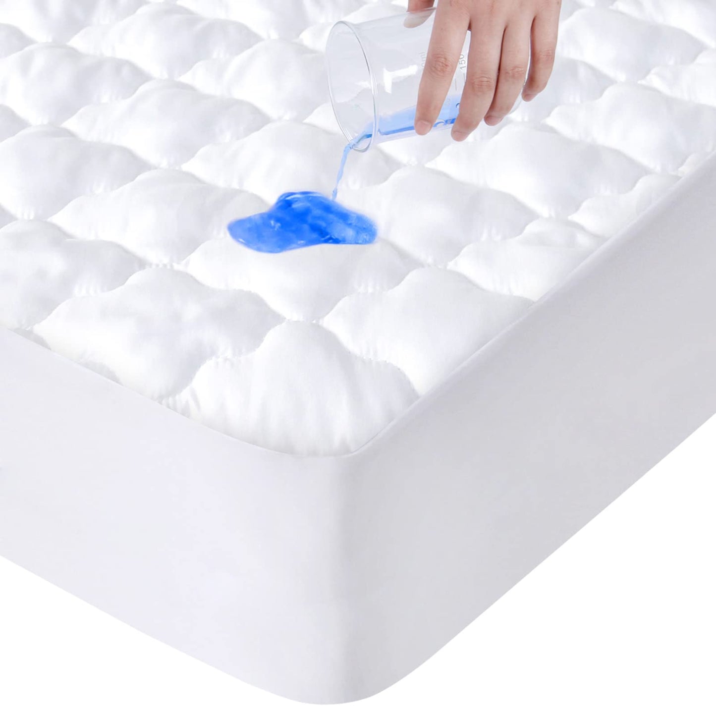 Queen Mattres Protector Pad Waterproof Quilted, Breathable & Cooling Queen Size Mattress Protector Cover Fitted with Deep Pocket Up to 14", (White)