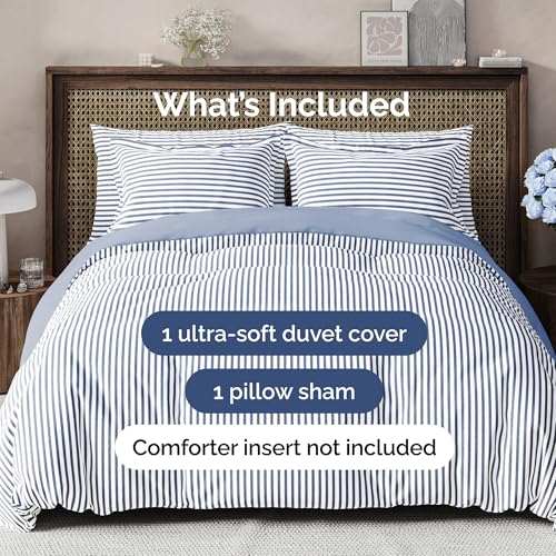 Duvet Cover Twin/Twin XL Size - Extra Soft Twin/Twin XL Size Duvet Cover - Lightweight, Breathable & Cozy w/ Zipper Closures and Ties - 68" x 90" Inches - (Blue Stripes 2) Comforter Not Included CGK Unlimited