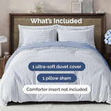 Duvet Cover Twin/Twin XL Size - Extra Soft Twin/Twin XL Size Duvet Cover - Lightweight, Breathable & Cozy w/ Zipper Closures and Ties - 68" x 90" Inches - (Blue Stripes 2) Comforter Not Included CGK Unlimited