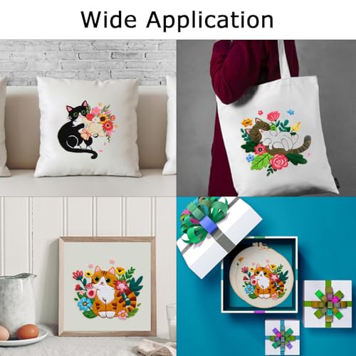 Nuberlic Cat Embroidery Kit for Adults Beginners - 3 Pre-Printed Animal Patterns, Adults Starter Cross Stitch Kit DIY Needlepoint