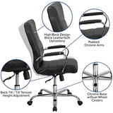 Flash Furniture Whitney High-Back Swivel LeatherSoft Desk Chair with Padded Seat and Armrests, Adjustable Height Padded Office Chair, Black/Chrome Flash Furniture