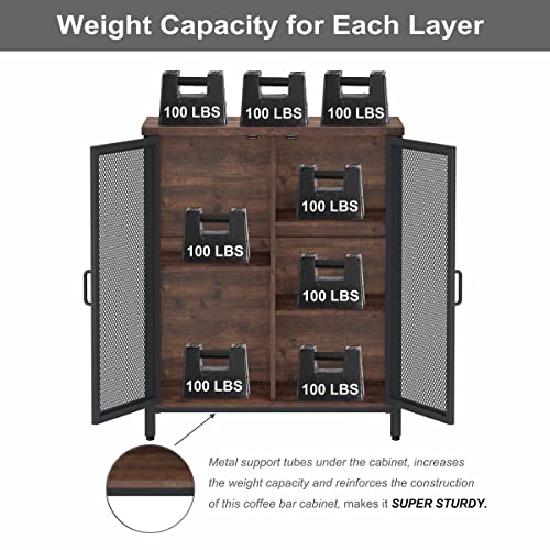 BON AUGURE Coffee Bar Cabinet with Storage & Doors, Small Liquor Cabinets for Home, Farmhouse Accent Buffet Sideboard Station for Kitchen, Dining Room, Entryway (Rustic Oak) BON AUGURE