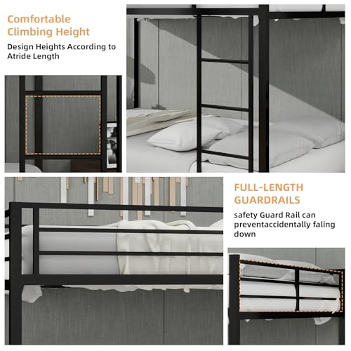 Harper & Bright Designs Heavy Duty Metal Bunk Bed Queen Over Queen with Trundle for 3 Persons, Industrial Bunk Beds Frame with Sturdy Support, Saving Space, Black Harper & Bright Designs