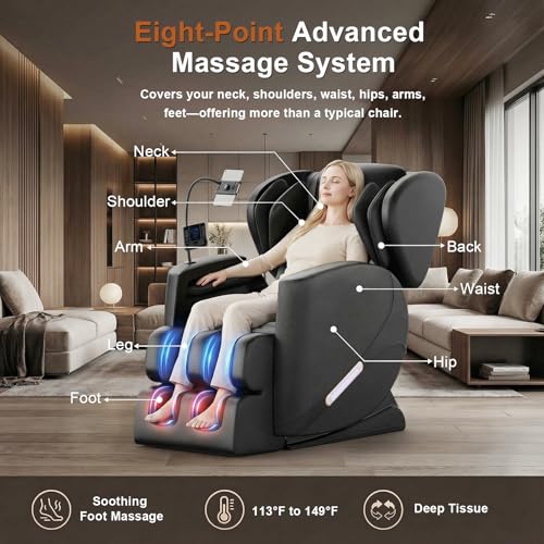 Massage Chair Full Body 2025 Upgraded Zero Gravity Recliner with Heat, 10 Fix Points, Airbag, Touch Screen, Footrest, Shiatsu Massage Chair Full Body for Parents Seniors Casaphoria