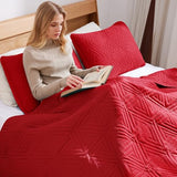 Whale Flotilla Soft Twin Size Quilt Set for All Seasons, 2-Piece Ultrasonic Geometric Quilts Bedding Set, Lightweight Reversible Bedspread, Coverlet, Bed Cover with Pillow Sham, Red Whale Flotilla
