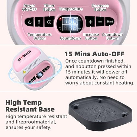 BetterSub Heat Press Machine for T-Shirts, Portable Heat Press, Iron Press for Sublimation and HTV Vinyl Shirt Press Machine for Hat, Bags, Heating Transfer Projects (8.27"×9.06" Pink) BetterSub