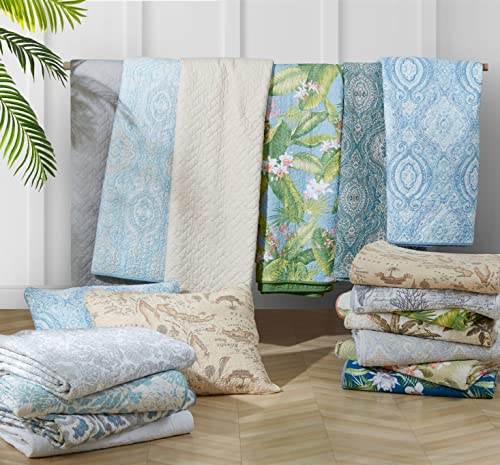 Tommy Bahama - King Quilt Set, Soft & Reversible Woven Bedding with Matching Pillowcases, Medium Weight for Year Round Comfort, 3 Piece Bed Set (Beach Bliss Grey) Tommy Bahama