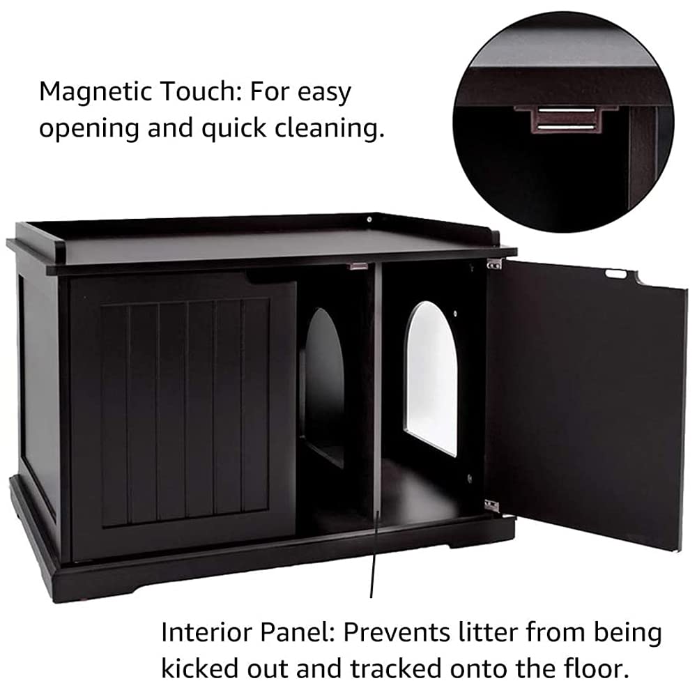 unipaws Cat Litter Box Enclosure Furniture, Cat Washroom, Hidden Litter Box Cover, Cabinet for Large Cat, Dog Proof Cat Litter Boxes, Hideaway Litter Box, Cat House, Espresso - WoodArtSupply