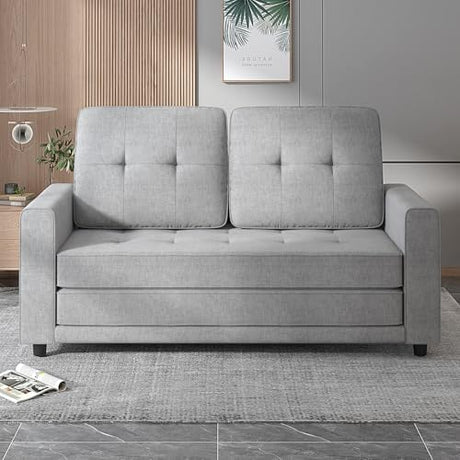 ZAFLY Modern 3-in-1 Convertible Sofa Bed, 84 Inch Tri-Fold Multi-Function Floor Sofa, Space-Saving Futon Couch Bed, Pull-Out Loveseat Sleeper, Ideal for Apartments, Dorms & Offices, Light Grey ZAFLY