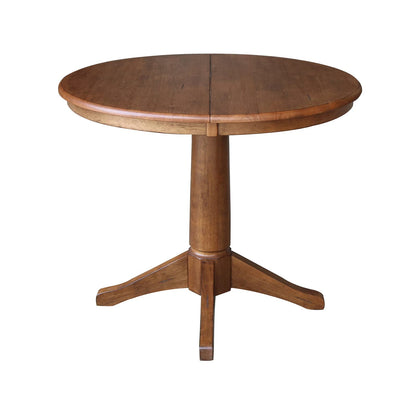 IC International Concepts 36" Round Top Pedestal 12" Leaf-30.1" H Dining Table, Distressed Oak