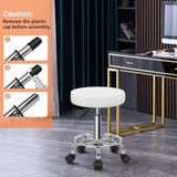 KKTONER PU Leather Round Rolling Stool with Foot Rest Swivel Height Adjustable Stool Spa Drafting Salon Tattoo Work Office Massage Task Chair White Small (White) KKTONER