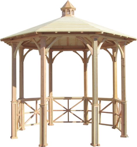 SamsGazebos 10' Octagon English Cottage Garden Gazebo with Cupola, Adjustable for an Uneven Patio, Made in USA - WoodArtSupply