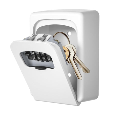 Key Lock Box Wall Mounted, Fayleeko 4 Digit Combination Lockbox for Outside, House Keys - 5 Keys Capacity, Key Safe Security Storage Lock Box for Indoor, Outdoor, Garage, Garden, Store (White, 1Pack) Fayleeko